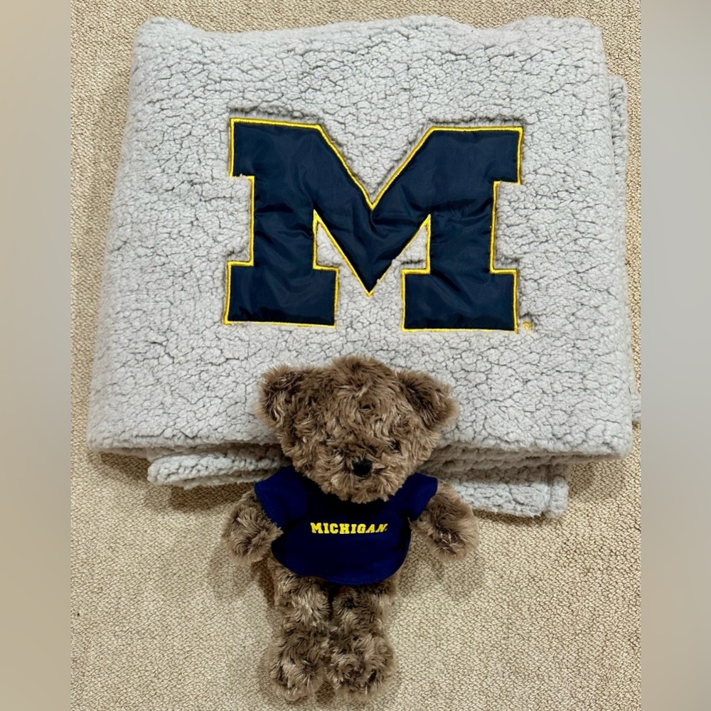 University of Michigan softest never been used blanket and U of M mascot teddy